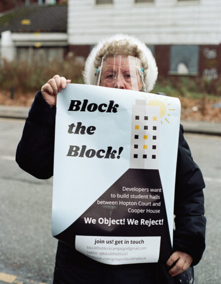 Block the Block protestor in Hulme