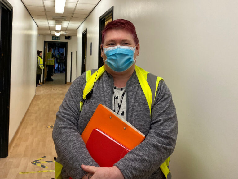 Photo of Val Bayliss-Brideaux in vaccination centre.