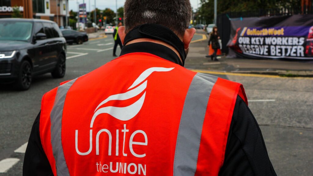 Unite rep at demo in support of Go North West bus drivers