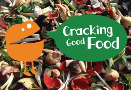 Cracking Good Food logo against a background of foraged food